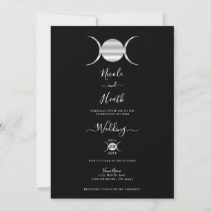 Triple Goddess Moon Cycle Silver & Black Wedding Kaart