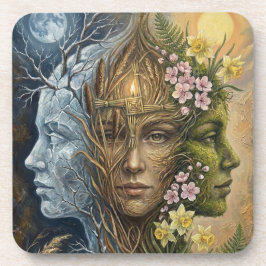 Triple Goddess Winter to Spring Imbolc Fantasy Art Bier Onderzetter