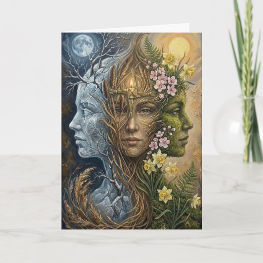 Triple Goddess Winter to Spring Imbolc Fantasy Art Kaart (Voorkant)