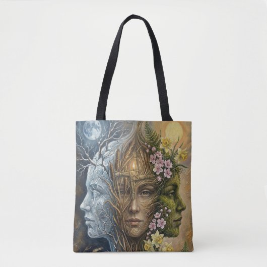 Triple Goddess Winter to Spring Imbolc Fantasy Art Tote Bag (Voorkant)