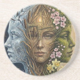 Triple Goddess Winter to Spring Imbolc Fantasy Art Zandsteen Onderzetter