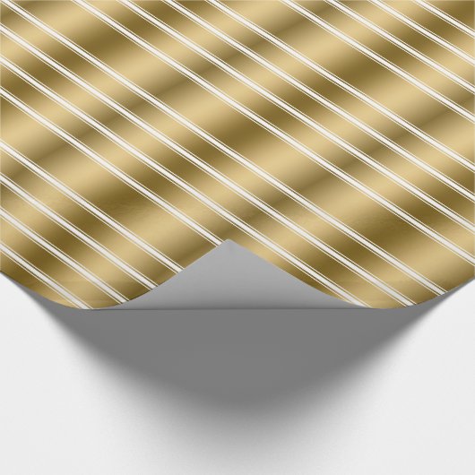 Triple Gold en White Stripes Pattern Cadeaupapier (Hoek)