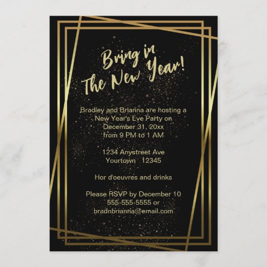 Triple Gold Frame New Year's Eve Party Kaart (Voorkant)