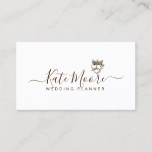 Triple Hearts en Crown Script Wedding Planner Visitekaartje