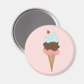 Triple Ice Cream met regenboogspringen op roze Magneet (Voorkant / Achterkant)