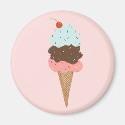 Triple Ice Cream met regenboogspringen op roze Magneet (Voorkant)