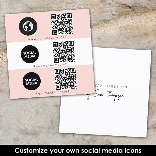 Triple Icon QR Code Aangepaste Social Media Roze Vierkante Visitekaartje