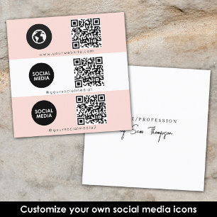 Triple Icon QR Code Aangepaste Social Media Roze Vierkante Visitekaartje