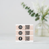 Triple Icon QR Code Social Media Blush Pink Vierkante Visitekaartje (Staand voorkant)
