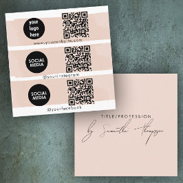 Triple Icon QR Code Social Media Logo Blush Pink Vierkante Visitekaartje
