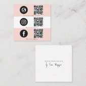 Triple Icon QR Code Social Media Roze Vrouwelijk Vierkante Visitekaartje (Voorkant / Achterkant)