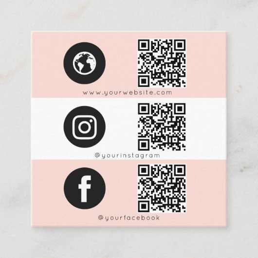 Triple Icon QR Code Social Media Roze Vrouwelijk Vierkante Visitekaartje (Voorkant)
