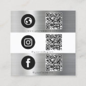 Triple Icon QR Code Social Media Silver Metal Vierkante Visitekaartje (Voorkant)