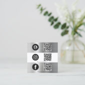 Triple Icon QR Code Social Media Silver Metal Vierkante Visitekaartje (Staand voorkant)