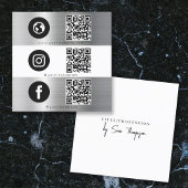 Triple Icon QR Code Social Media Silver Metal Vierkante Visitekaartje