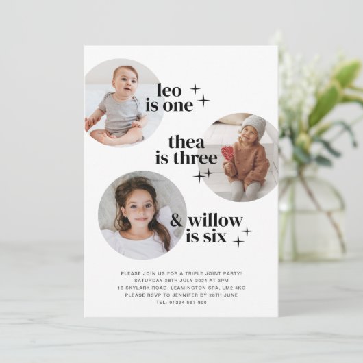 Triple Joint Birthday Invitation with Arches Kaart (Staand voorkant)