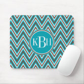 Triple Monogram Blauwgroen Blue Brown Chevron Muismat (Met muis)