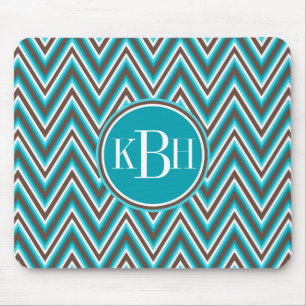 Triple Monogram Blauwgroen Blue Brown Chevron Muismat