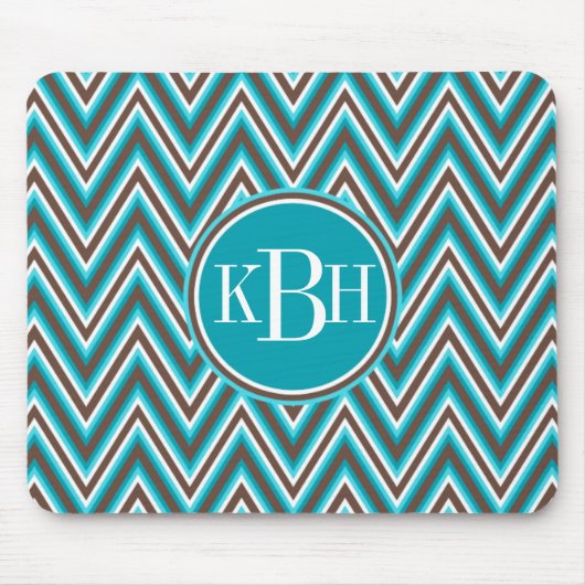Triple Monogram Blauwgroen Blue Brown Chevron Muismat (Voorkant)