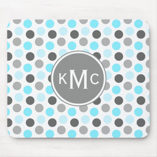 Triple Monogram Blue Grey Stippen Muismat (Voorkant)