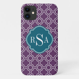Triple Monogram Blue Paars Quatrefoil Patroon Case-Mate iPhone Case