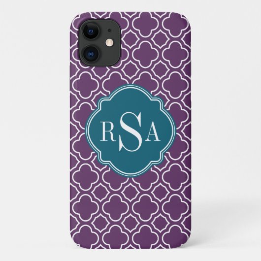 Triple Monogram Blue Paars Quatrefoil Patroon Case-Mate iPhone Case (Achterkant)