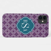 Triple Monogram Blue Paars Quatrefoil Patroon Case-Mate iPhone Case (Achterkant (horizontaal))