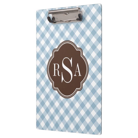 Triple Monogram Brown Blue Gingham Pattern Klembord (Links)
