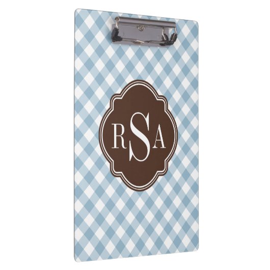Triple Monogram Brown Blue Gingham Pattern Klembord (Rechts)