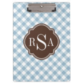 Triple Monogram Brown Blue Gingham Pattern Klembord (Voorkant)