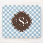 Triple Monogram Brown Blue Gingham Pattern Muismat (Voorkant)