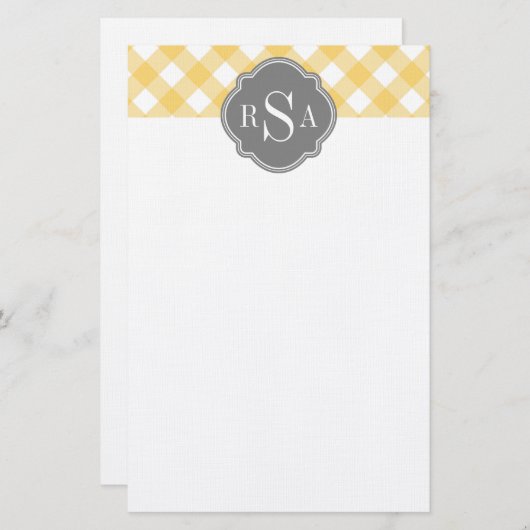 Triple Monogram grijs Gingham Pattern Briefpapier (Voorkant / Achterkant)