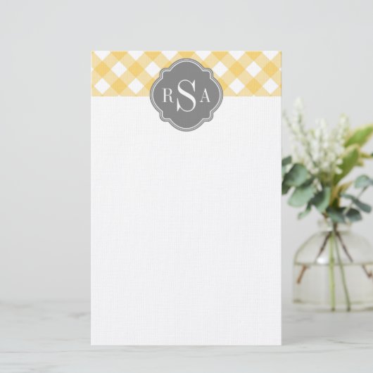 Triple Monogram grijs Gingham Pattern Briefpapier (Staand voorkant)