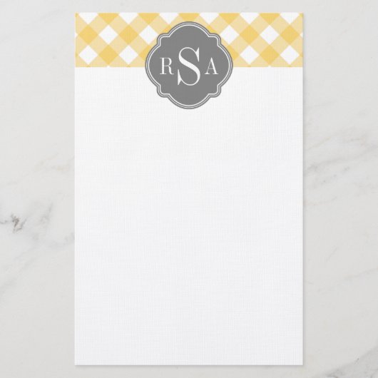Triple Monogram grijs Gingham Pattern Briefpapier (Voorkant)