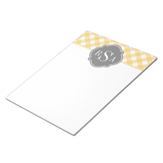 Triple Monogram grijs Gingham Pattern Notitieblok (Schuin)