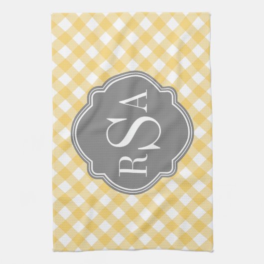 Triple Monogram grijs Gingham Pattern Theedoek (Verticaal)