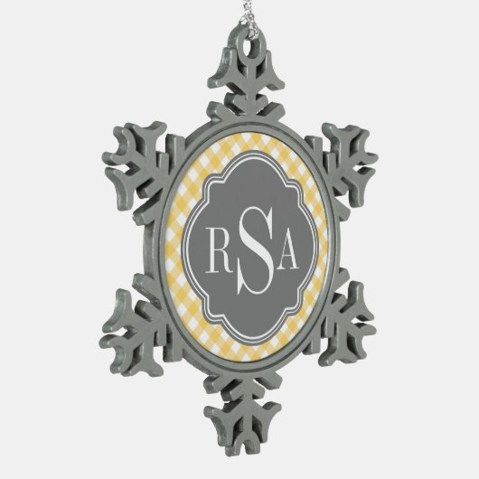 Triple Monogram grijs Gingham Pattern Tin Sneeuwvlok Ornament (Links)