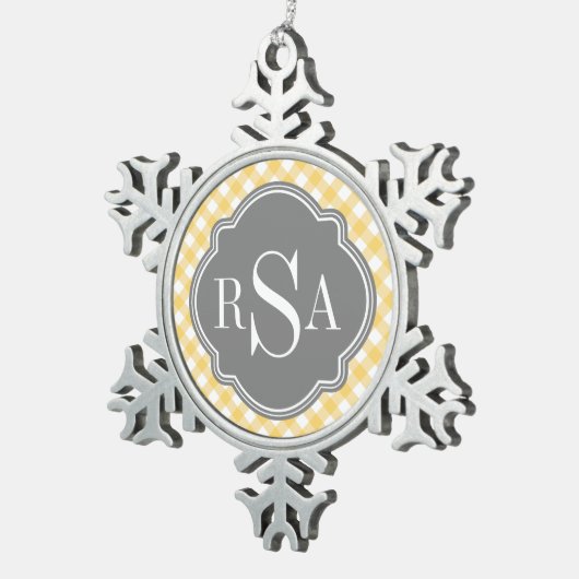 Triple Monogram grijs Gingham Pattern Tin Sneeuwvlok Ornament (Rechts)