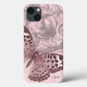 Triple Monogram Pink Baroque Butterfly Art Case-Mate iPhone Case (Achterkant)