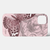 Triple Monogram Pink Baroque Butterfly Art Case-Mate iPhone Case (Achterkant (horizontaal))