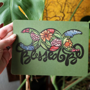 Triple Moon Bloom "Blessed Be" Feestdagenkaart
