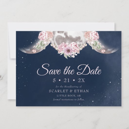 Triple Moon Dark Blue Night Sky Handfasting Save The Date (Voorkant)