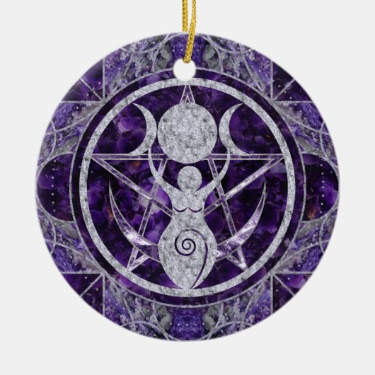 Triple Moon - Goddess - Amethyst en Silver Keramisch Ornament (Voorkant)