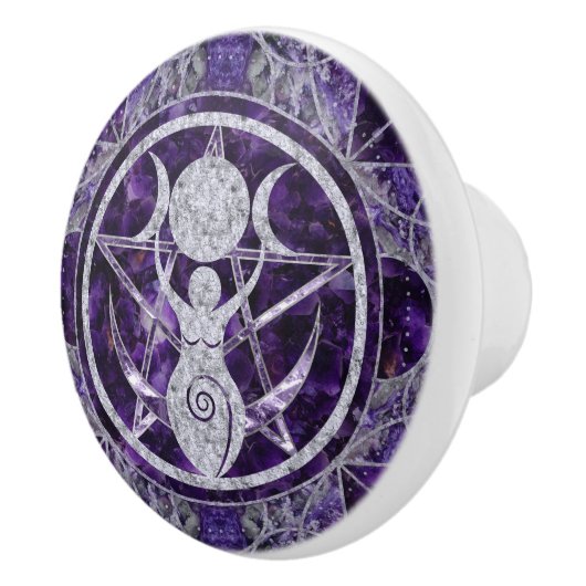 Triple Moon - Goddess - Amethyst en Silver Keramische Knop (Rechts)
