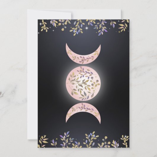 Triple Moon Goddess Botanisch Zwart Vrijgezellenfe Kaart (Achterkant)