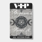 Triple Moon Goddess Burlap VIP Pass Birthday Party Badge (Achterkant)