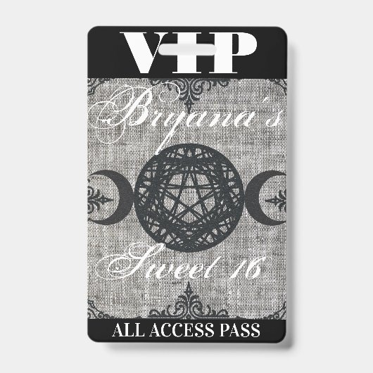 Triple Moon Goddess Burlap VIP Pass Birthday Party Badge (Voorzijde)