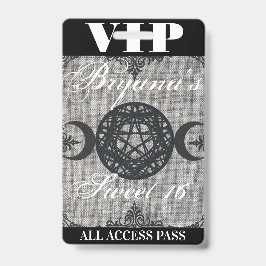 Triple Moon Goddess Burlap VIP Pass Birthday Party Badge