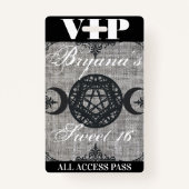 Triple Moon Goddess Burlap VIP Pass Birthday Party Badge (Achterkant)