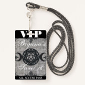 Triple Moon Goddess Burlap VIP Pass Birthday Party Badge (Achterkant met draagriem)